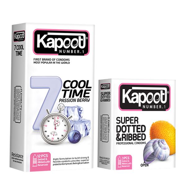کاندوم کاپوت مدل Cool Time بسته 12 عددی به همراه کاندوم کاپوت مدل Super Dotted And Ribbed بسته 3 عددی
