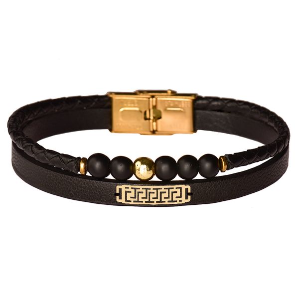  دستبند طلا 18 عیار مردانه کرابو طرح هندسی مدل Kr102433