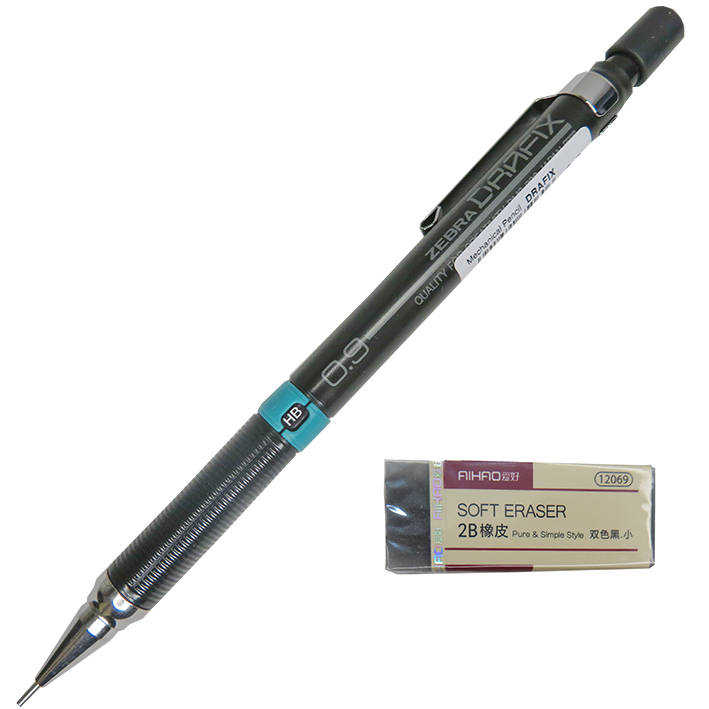 مداد نوکی 0.9 میلی متری زبرا مدل Drafix کد B9 به همراه پاک کن