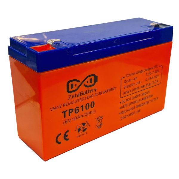 باتری سیلد اسید 6 ولت 10 آمپر ساعت زتا باتری مدل 6V-10AH-TP6100 