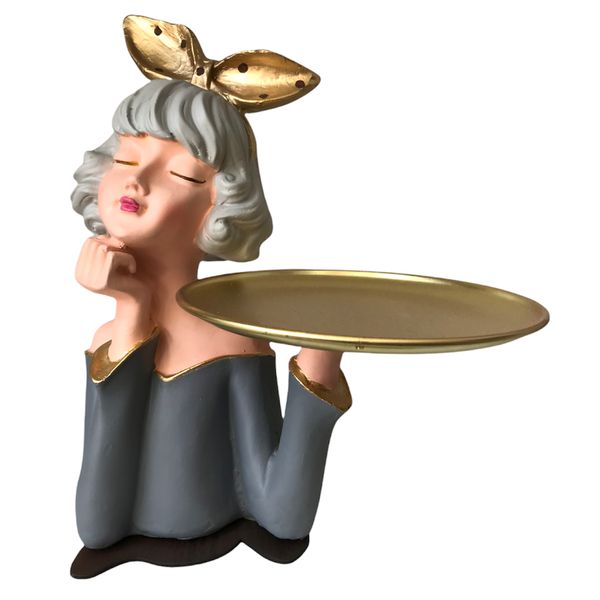 مجسمه هوم لاکس مدل دختر سینی فلزی به دست