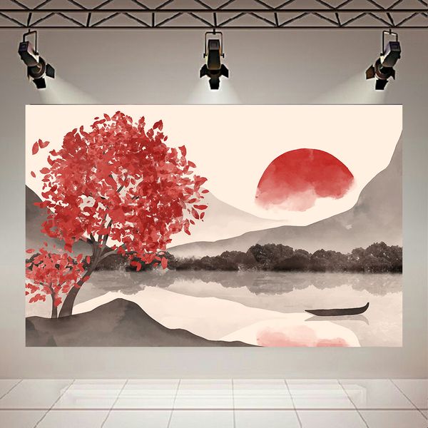 پوستر پارچه ای طرح مینیمال طبیعت مدل درخت و دریاچه کد PD1121