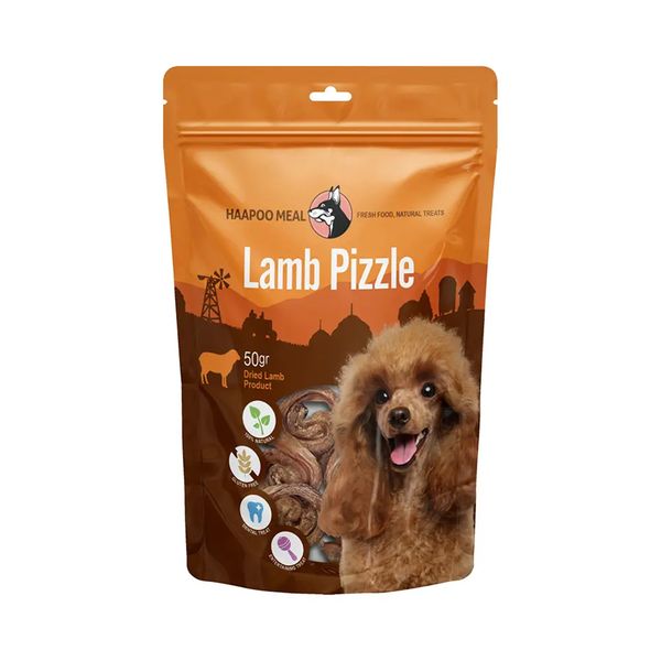 تشویقی سگ هاپومیل مدل نرینگی بره کد Lamb Pizzle وزن 50 گرم