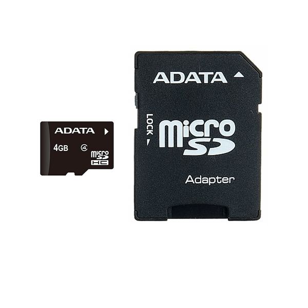 کارت حافظه‌ microSDHC ای دیتا مدل Premier کلاس4 استاندارد UHS-I U1 سرعت 50MBps ظرفیت 4 گیگابایت به همراه آداپتور SD