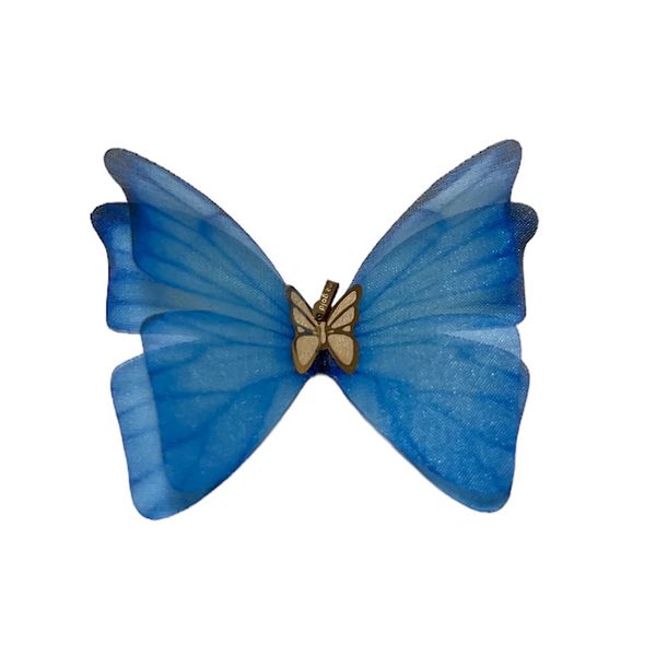 آویز گردنبند طلا 18 عیار زنانه وی وی گلد گالری مدل پروانه مدیترانه ای رنگ آبی