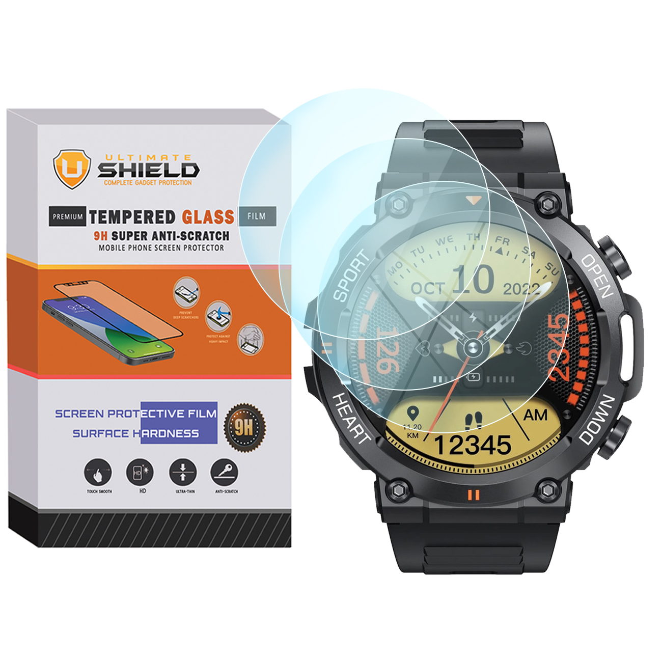 محافظ صفحه نمایش شیشه‌ای آلتیمیت شیلد مدل SH-UL مناسب برای ساعت هوشمند هپی تاچ K59 / K59 Pro بسته سه عددی