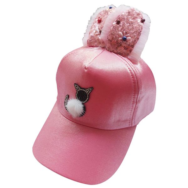 کلاه کپ دخترانه مدل گربه گوش دار رنگ صورتی