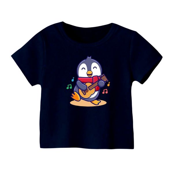 تی شرت آستین کوتاه بچگانه مدل پنگوئن کد ۱ رنگ سورمه ای