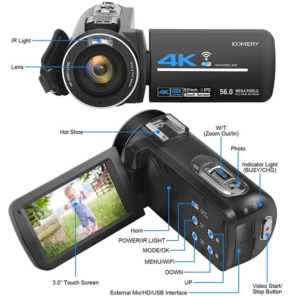 دوربین فیلم برداری کمری مدل 4K 56MP UHD with Night Vision WiFi 18X