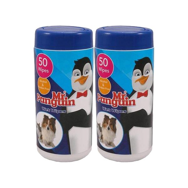 دستمال مرطوب سگ و گربه مستر پنگوئن مدل Wet wipes بسته دو عددی