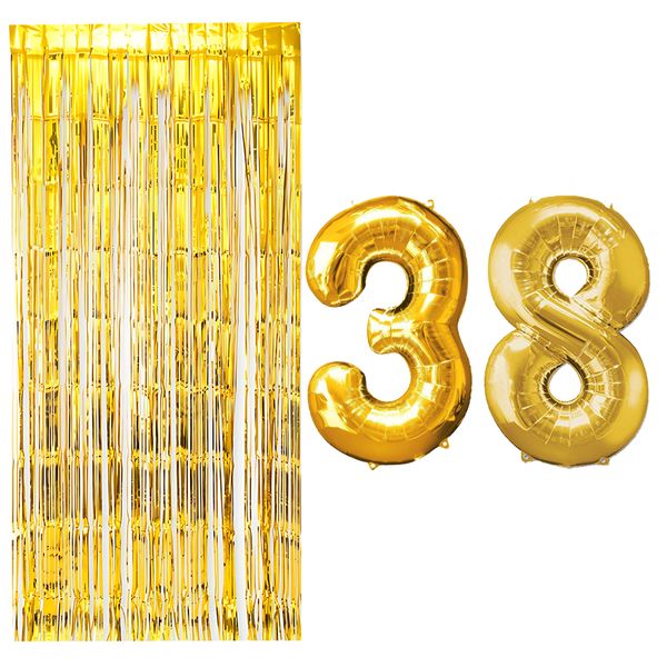 بادکنک فویلی مسترتم طرح عدد 38 به همراه پرده تزئینی بسته 3 عددی