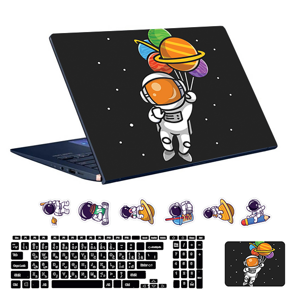 استیکر لپ تاپ توییجین و موییجین طرح astronaut کد 36 مناسب برای لپ تاپ 15.6 اینچ به همراه برچسب حروف فارسی کیبورد