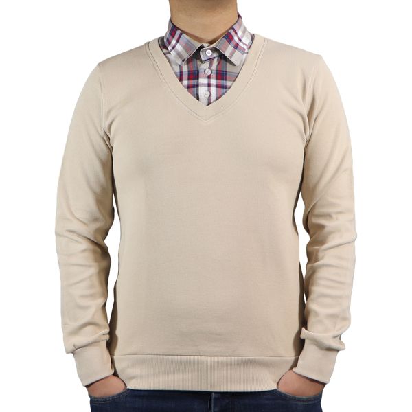 پلیور مردانه مدل یقه پیراهنی کد 38062 رنگ کرمی