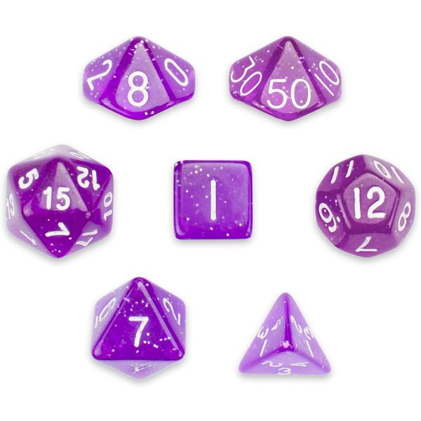 تاس بازی ویز دایس مدل Purple Glitter پک 7 عددی 