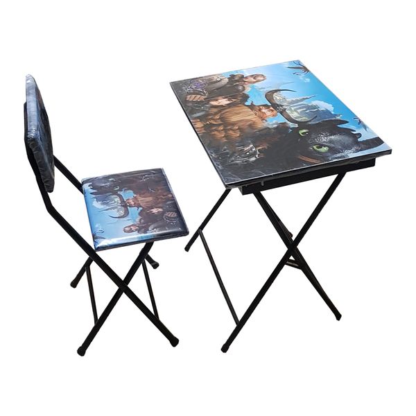 ست میز تحریر و صندلی مدل تاشو باکسدار طرح اژدها سوار