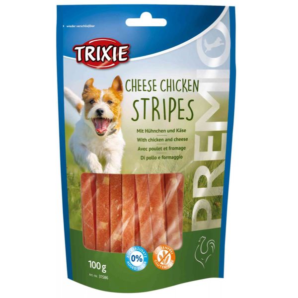 تشویقی سگ تریکسی مدل Trixie cheese chicken strips با طعم مرغ وزن 100 گرم
