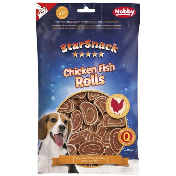 تشویقی سگ نوبی مدل starsnack chicken fish rolls وزن 113 گرم