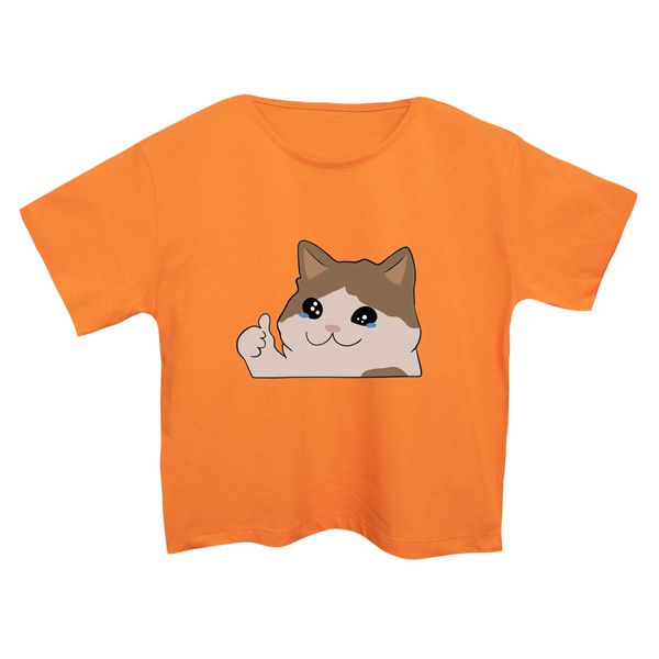 کراپ‌تی شرت آستین کوتاه زنانه مدل گربه غمگین