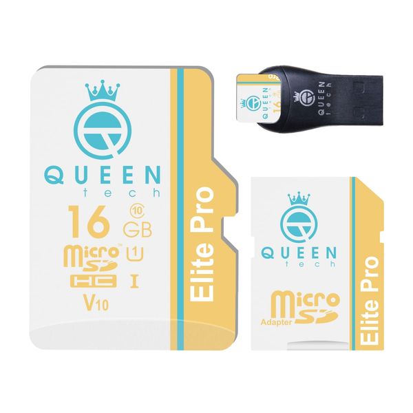 کارت حافظه Micro SDHC کوئین تک مدل Eite pro V10-566X PLUS کلاس 10 استاندارد UHS-l U1 سرعت 85mbps ظرفیت 16 گیگابایت به همراه آداپتور SD و کارت خوان USB